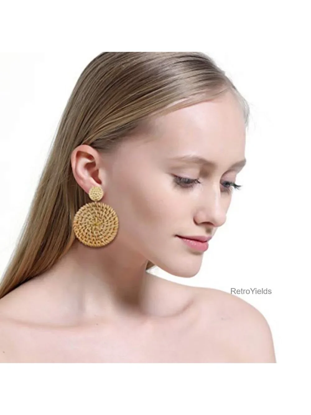 Handmade Raffia Rattan Dangle Earrings Set of 4 Boho Tropical Statement Jewelry